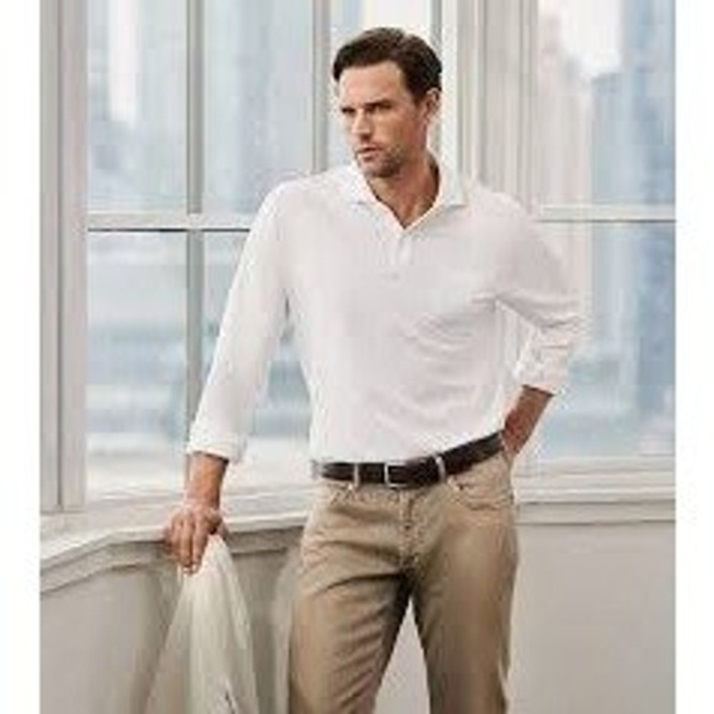 Peter Millar Crown Crafted Mens XL White Long Sleeve Pique Polo Shirt Pocket